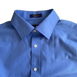 Stafford Fitted Easy Care Cotton Broadcloth Shirt Mens 15.5 34/35‎ Blue